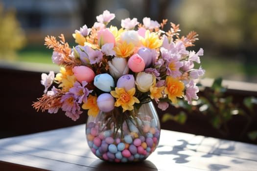 sweet food floral spring nature design for the holiday season. edible easter bouquet with ribbon, gift idea. ai generated