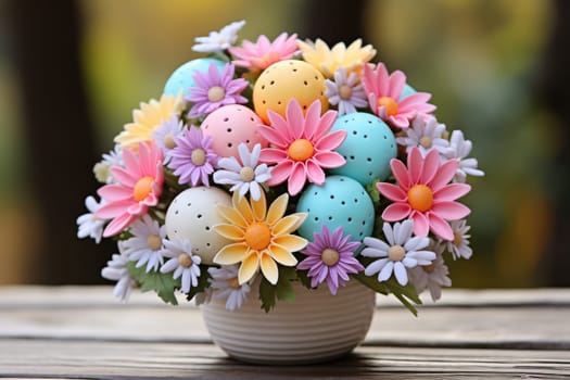 sweet food floral spring nature design for the holiday season. edible easter bouquet with ribbon, gift idea. ai generated