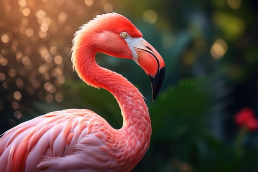 Beautiful flamingo walking in a pond. ai generated
