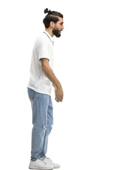 A man, full-length, on a white background.