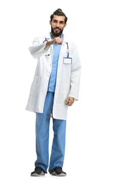 Male doctor, full-length, on a white background.