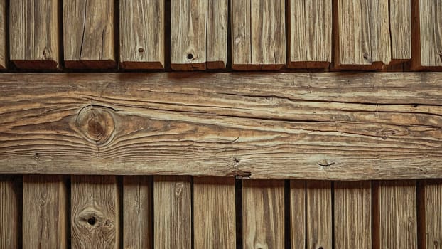 A detailed shot of a brown hardwood plank fence with a visible knot in the center, showcasing a unique wood grain pattern