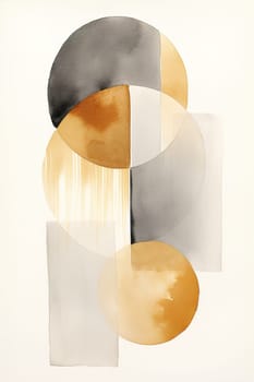 Sleek minimalist watercolor print in Nordic design. Abstract art. Muted colors. Perfect for modern interiors, contemporary spaces. Scandinavian style. Geometric shapes. Vertical format. Generative AI