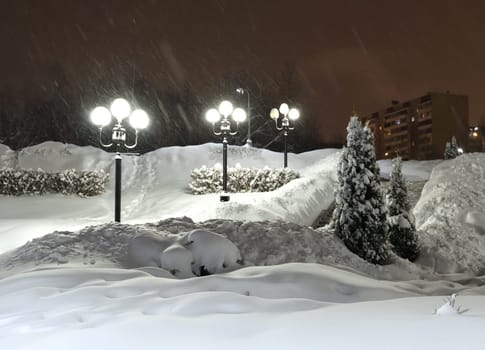 Winter cityscape in park in Moscow, Russia