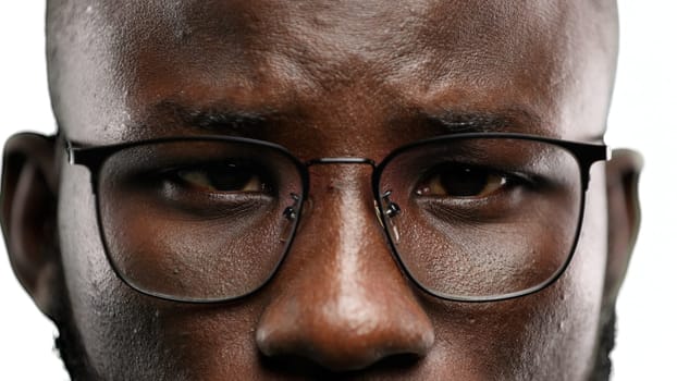 Man's eyes, close-up, on a white background.