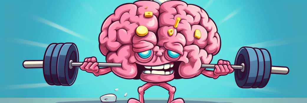 A cartoon brain showcases its strength and determination as it lifts a barbell.