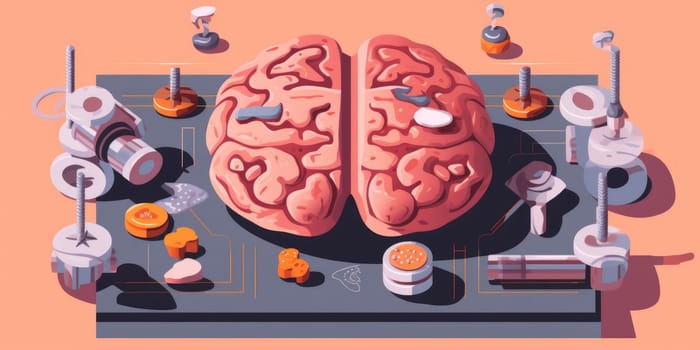 A picture showing a brain being monitored by various medical equipment.