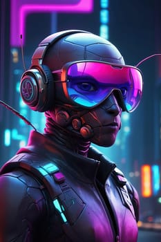 3d rendering of alien cyborg with futuristic helmet and headphones. AI Generated.