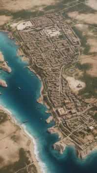 Aerial view of the coastline of the Mediterranean Sea. AI Generated.
