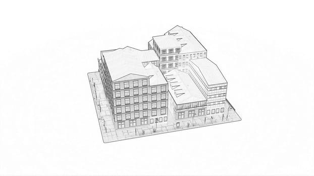 Drawing of the houses of the block 3d render