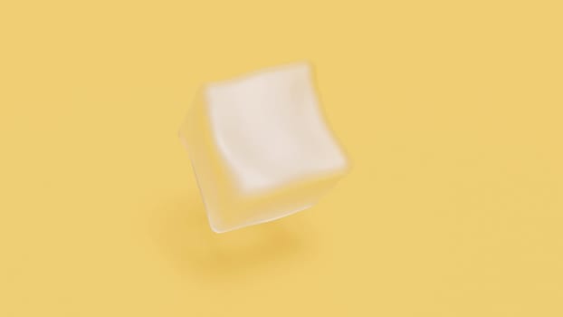 Cool ice cube on yellow back intro 3d render