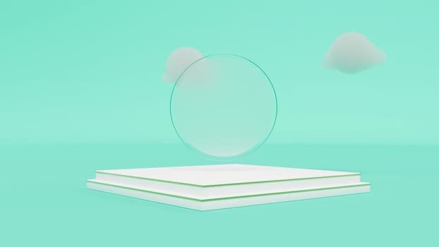 Light blue mockup stage clouds 3d render