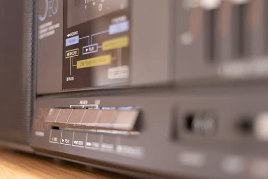 Play button close-up. Audio equipment. High quality photo