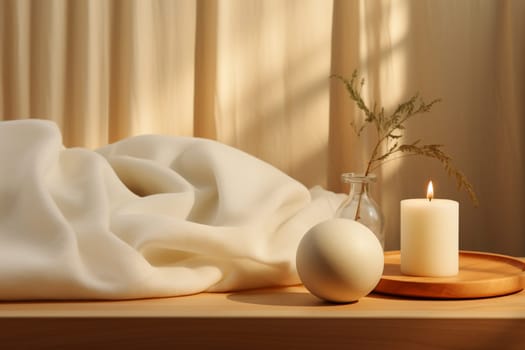 Beautiful composition of spa treatment on white wooden table . High quality photo