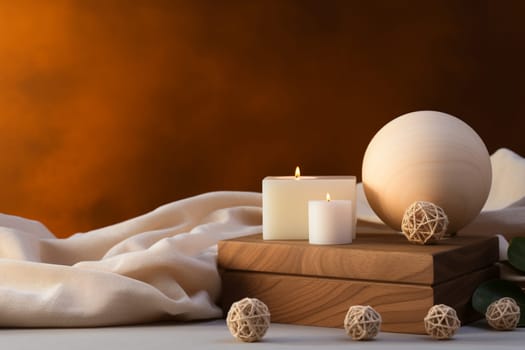 Beautiful Composition of spa treatment on wooden background. Concept spa background for your advertising text and promotion. orchid, white towel, candles, close up. High quality photo