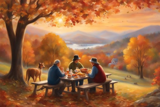 loving family enjoy thanksgiving lunch at the table illustration generative ai art