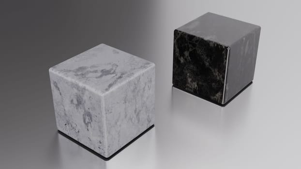 Black and white marbles boxes. Computer generated 3d render