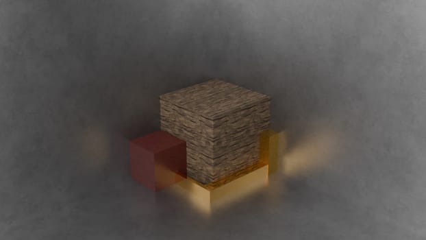 Pedestal with woods and gold blocks. Computer generated 3d render