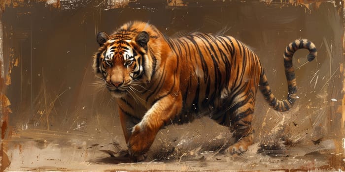 Painting of a tiger with oil technique. Wall art