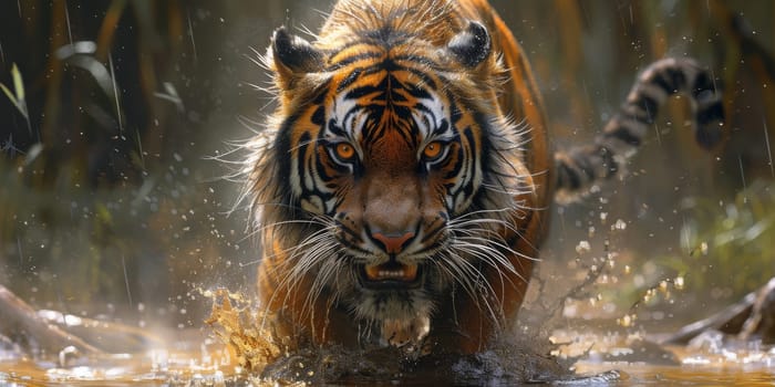 Painting of a tiger with oil technique. Wall art