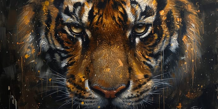 Painting of a tiger with oil technique. Wall art