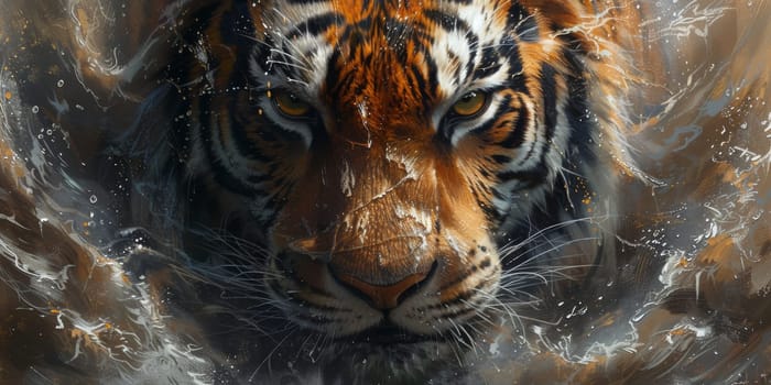 Painting of a tiger with oil technique. Wall art