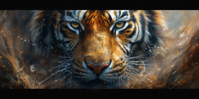 Painting of a tiger with oil technique. Wall art