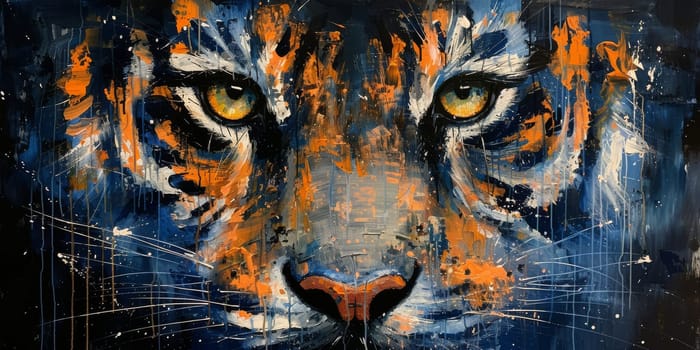 Painting of a tiger with oil technique. Wall art