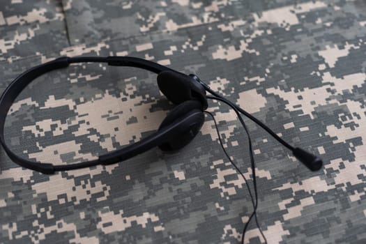 photo of military headphones isolated on background.