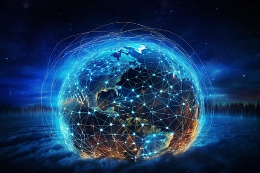 A digital representation of Earth with glowing network connections illustrating concepts of global data and communication.