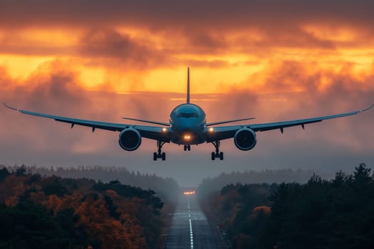 Commercial airplane preparing to land. Travel concept.