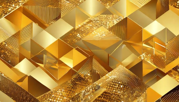 Gold metallic surface, metallic texture with visible diamond-shaped geometric protrusions and shiny light reflections in the background