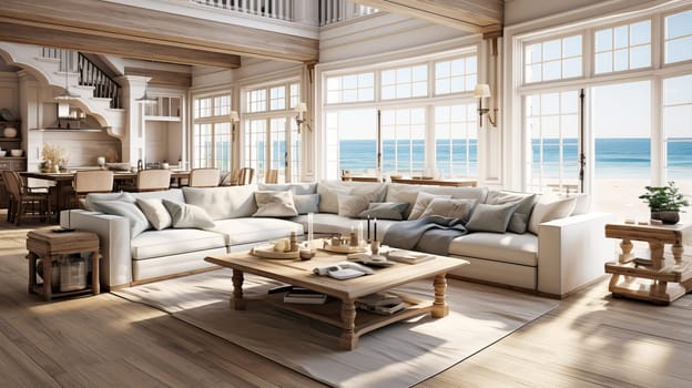 Cozy living room overlooking the sea.
