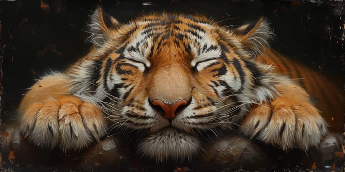 Painting of a tiger with oil technique. Wall art