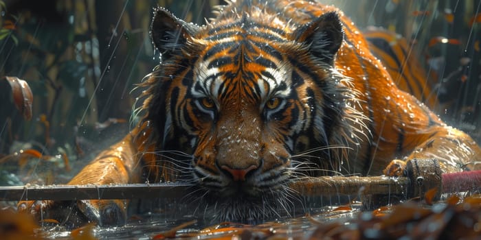 Painting of a tiger with oil technique. Wall art