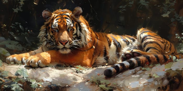 Painting of a tiger with oil technique. Wall art