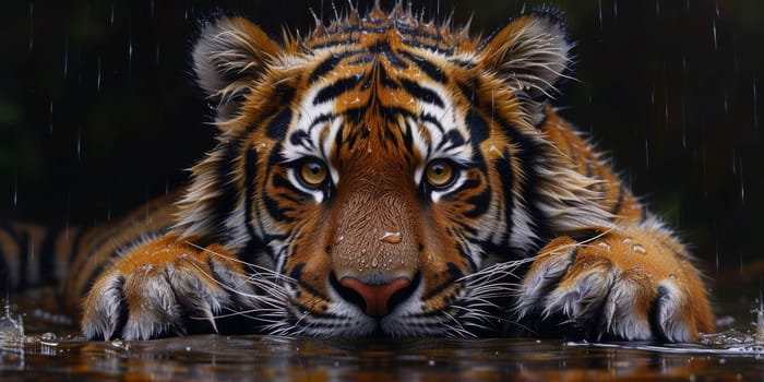 Painting of a tiger with oil technique. Wall art