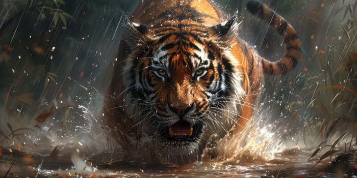 Painting of a tiger with oil technique. Wall art