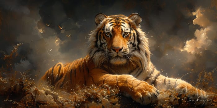 Painting of a tiger with oil technique. Wall art