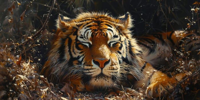 Painting of a tiger with oil technique. Wall art