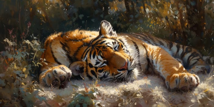 Painting of a tiger with oil technique. Wall art