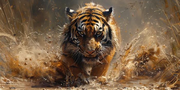 Painting of a tiger with oil technique. Wall art