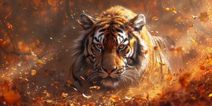 Painting of a tiger with oil technique. Wall art