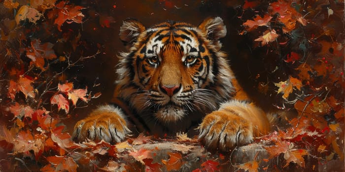 Painting of a tiger with oil technique. Wall art