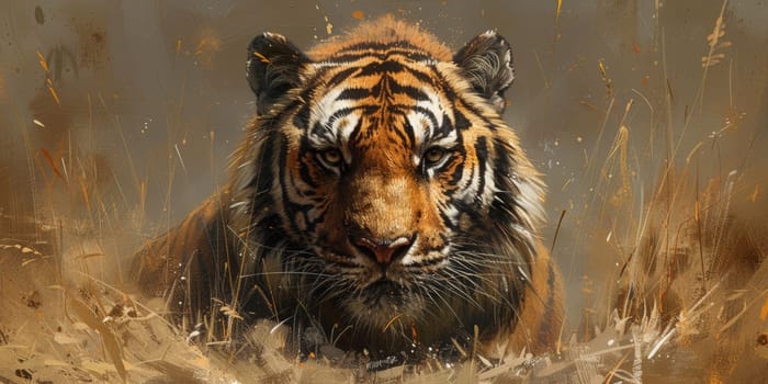 Painting of a tiger with oil technique. Wall art