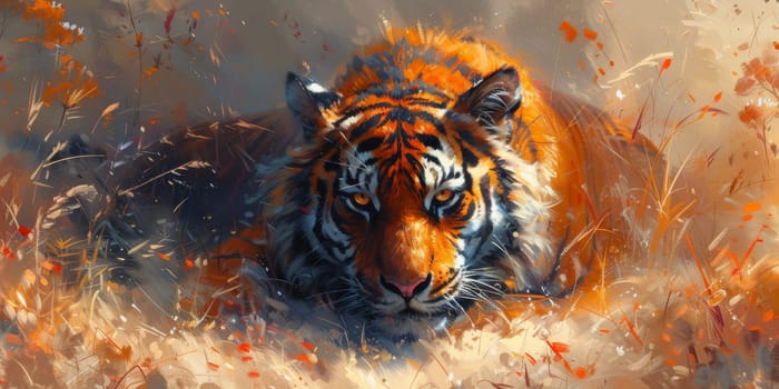 Painting of a tiger with oil technique. Wall art