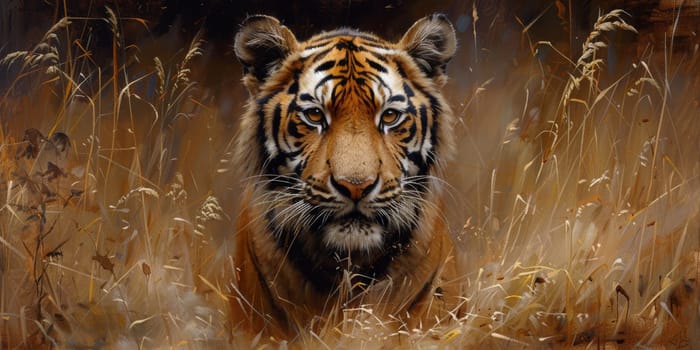 Painting of a tiger with oil technique. Wall art