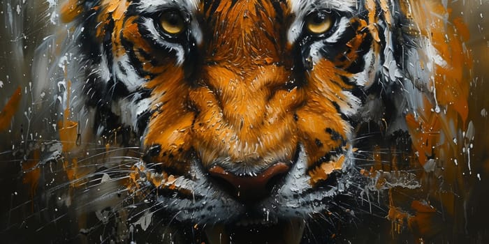 Painting of a tiger with oil technique. Wall art