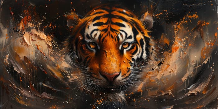 Painting of a tiger with oil technique. Wall art