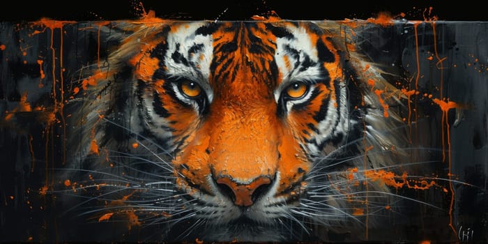 Painting of a tiger with oil technique. Wall art